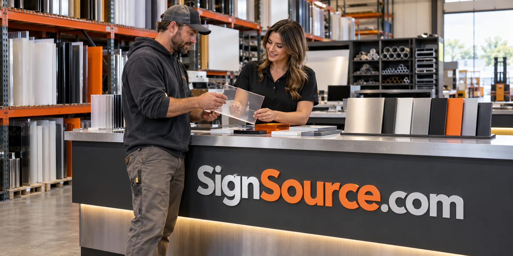 Architectural signage above a contemporary sign business