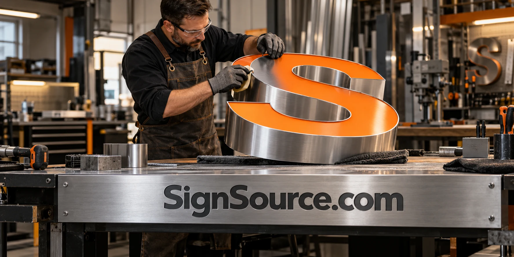A shop brand illustrated through materials and work in the sign trade
